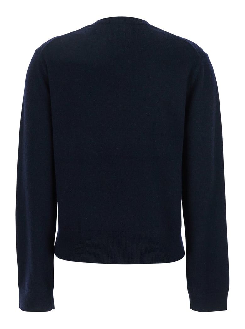 blue cashmere v neck sweater by Selfnex