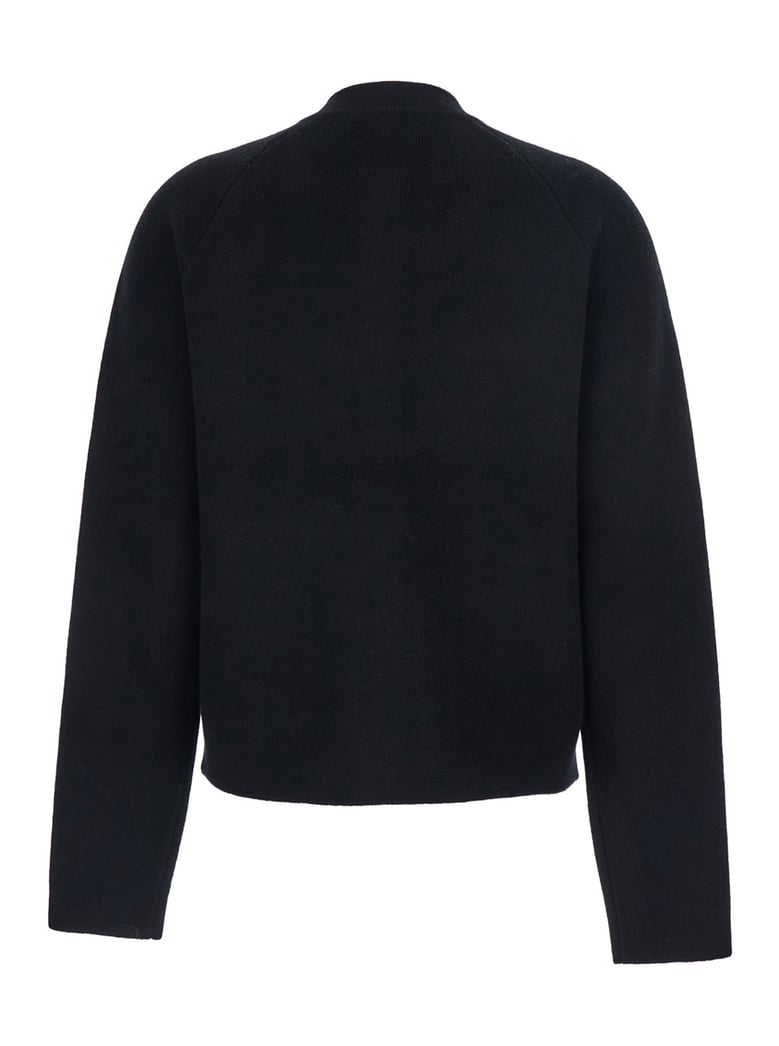 black crewneck wool cardigan with pockets by Selfnex