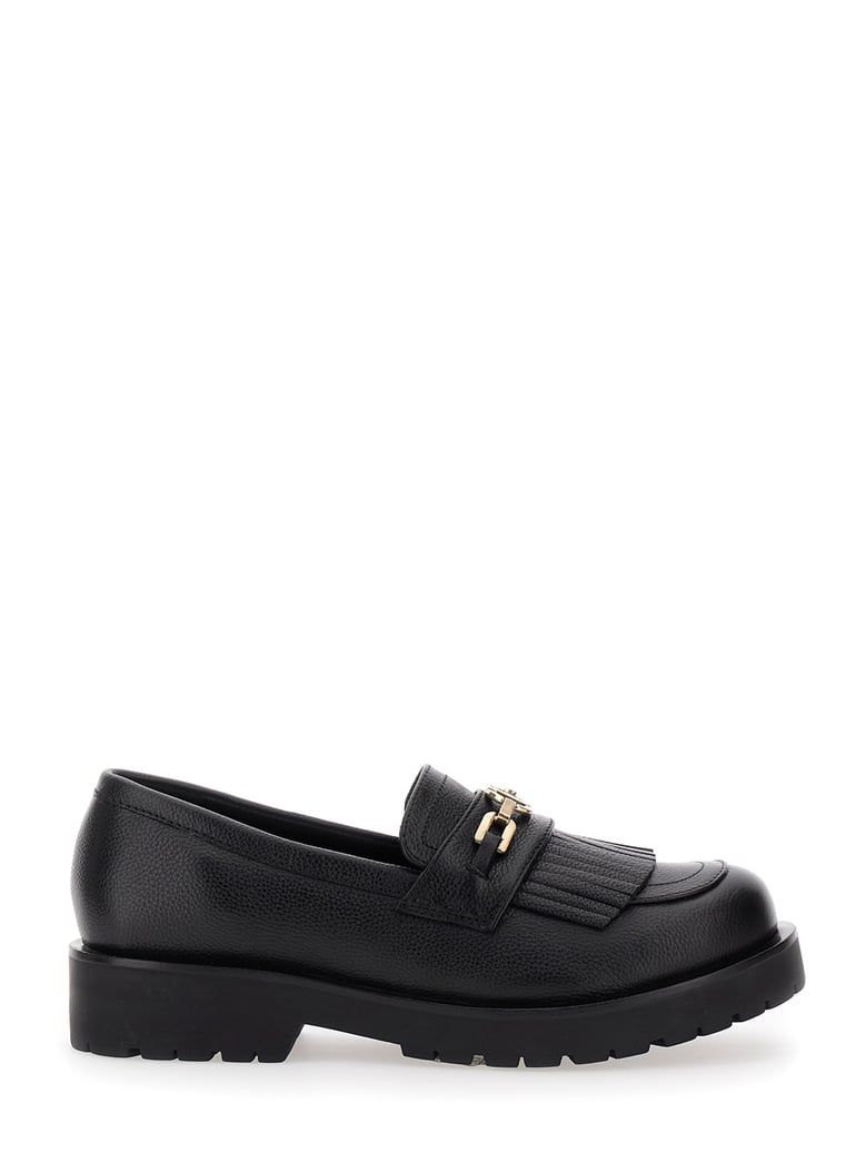 black leather loafers with chunky platform by Selfnex