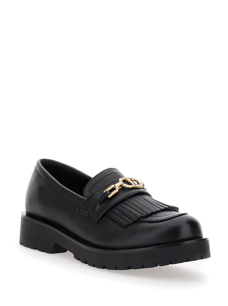 black leather loafers with chunky platform by Selfnex