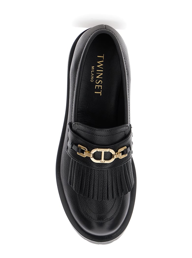 black leather loafers with chunky platform by Selfnex