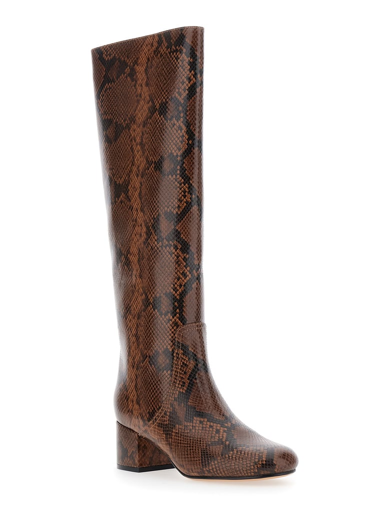 brown knee boots with python effect by Selfnex