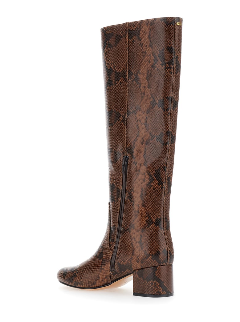 brown knee boots with python effect by Selfnex
