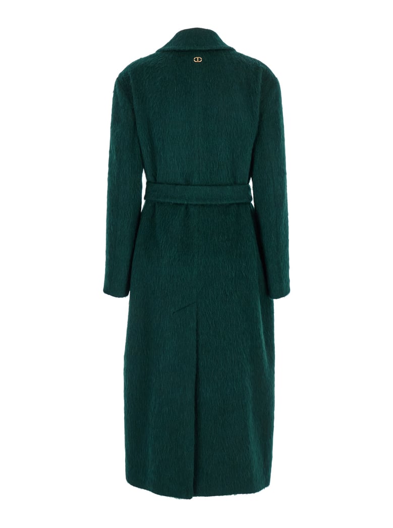 green double-breasted wool blend coat by Selfnex