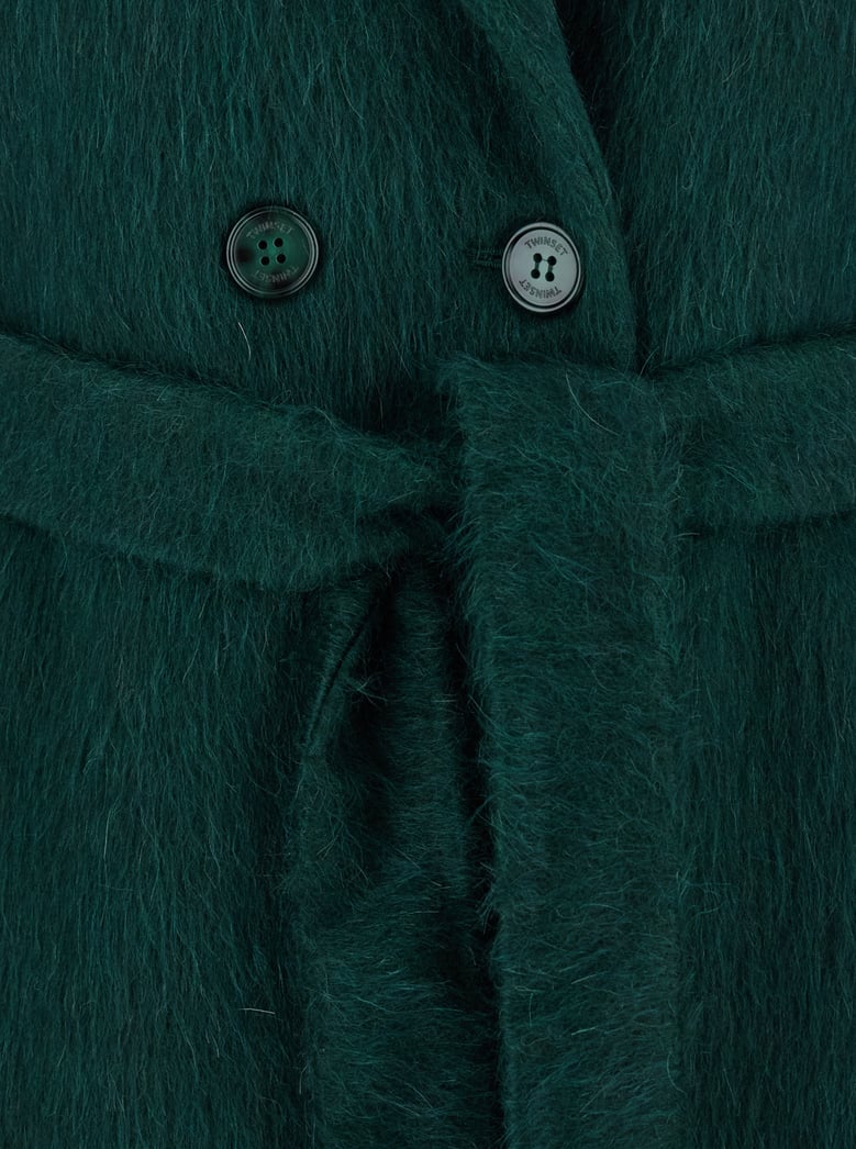 green double-breasted wool blend coat by Selfnex