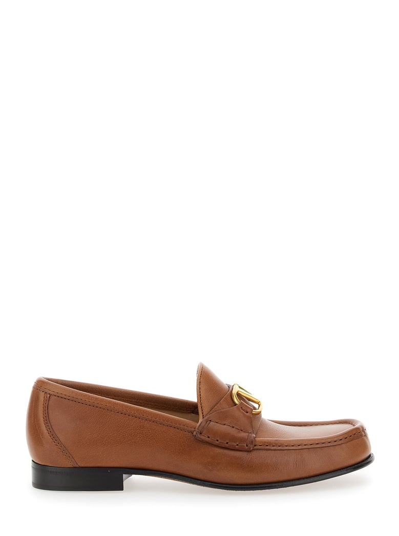 loafers beige leather with vlogo signature by Selfnex