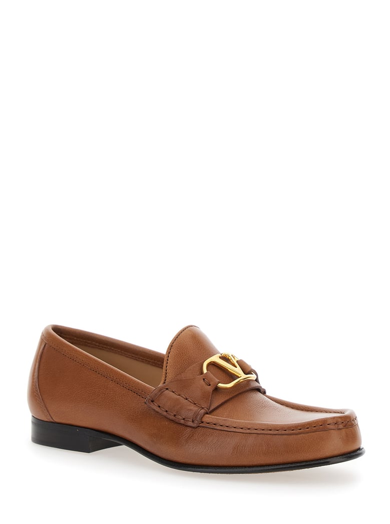 loafers beige leather with vlogo signature by Selfnex