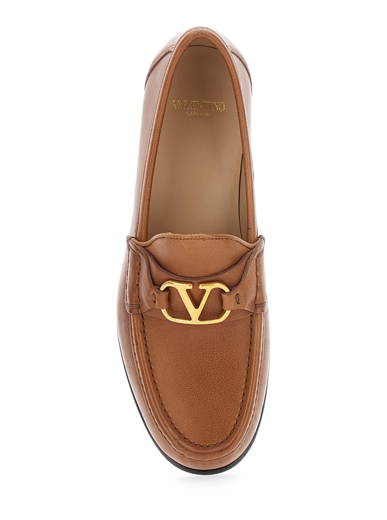 loafers beige leather with vlogo signature by Selfnex