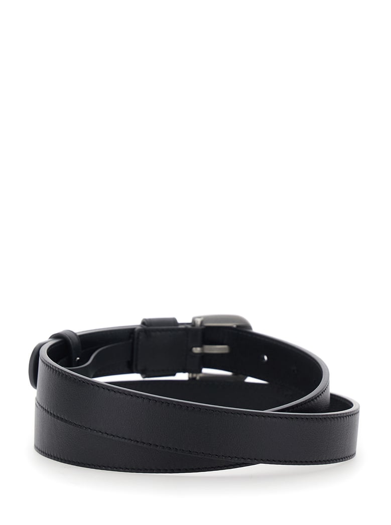 black leather belt with vlogo plaque by Selfnex