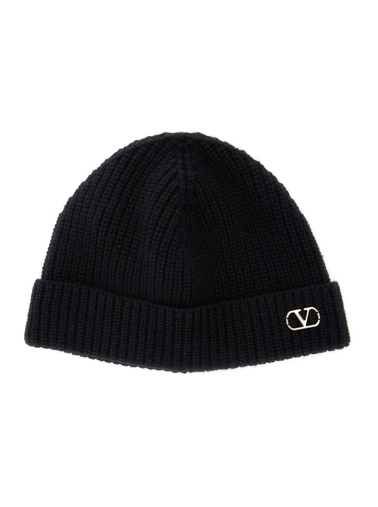 black knit beanie with vlogo by Selfnex