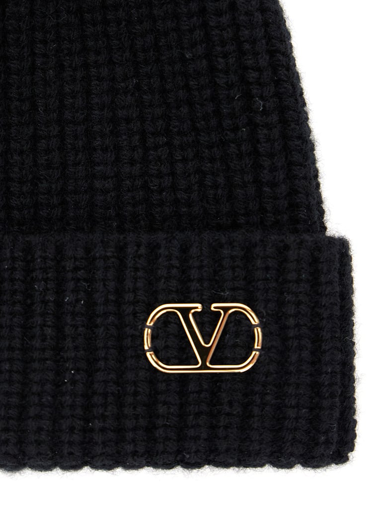 black knit beanie with vlogo by Selfnex