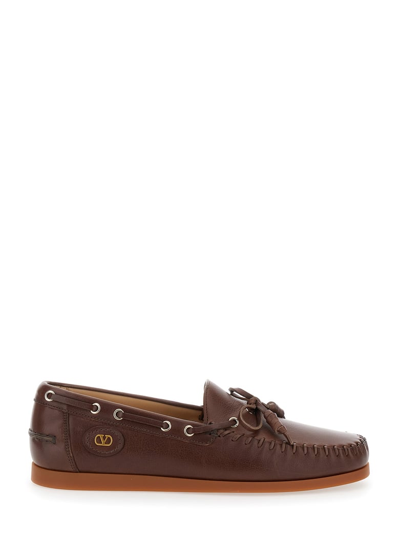 brown leather loafers with vlogo patch by Selfnex