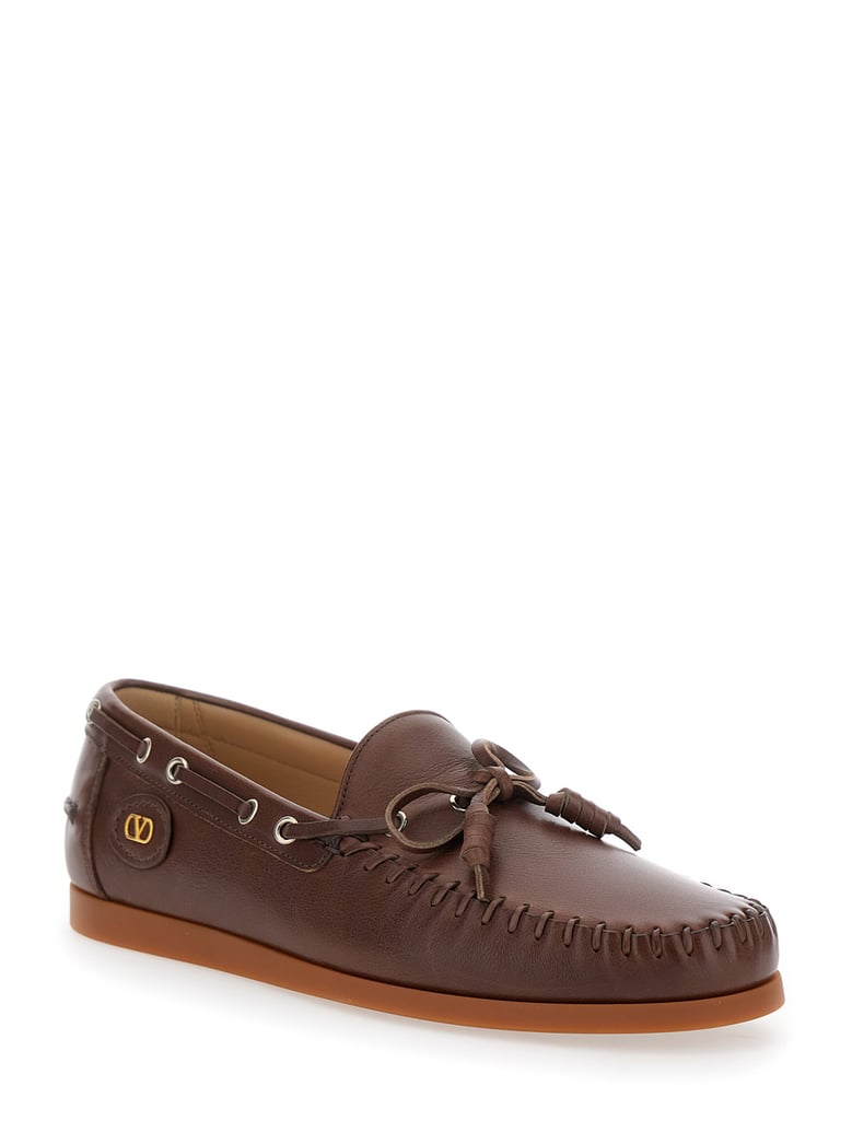 brown leather loafers with vlogo patch by Selfnex
