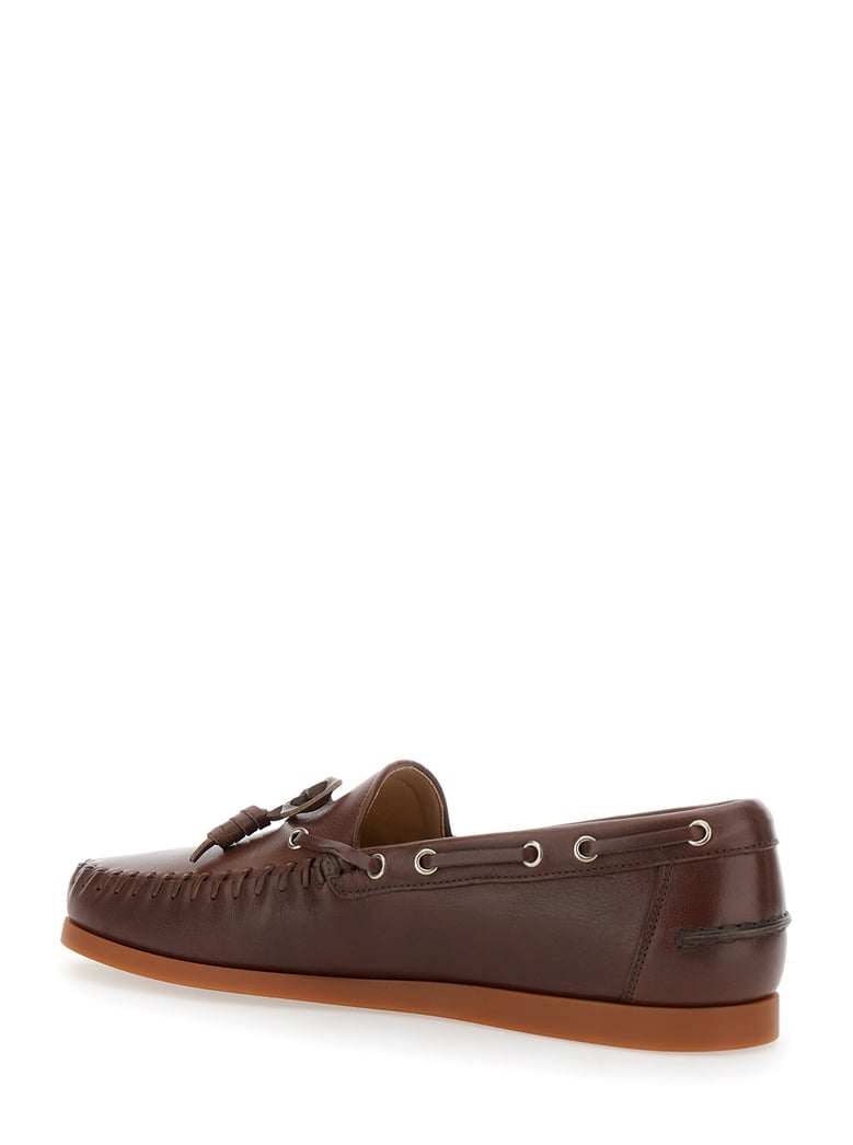brown leather loafers with vlogo patch by Selfnex