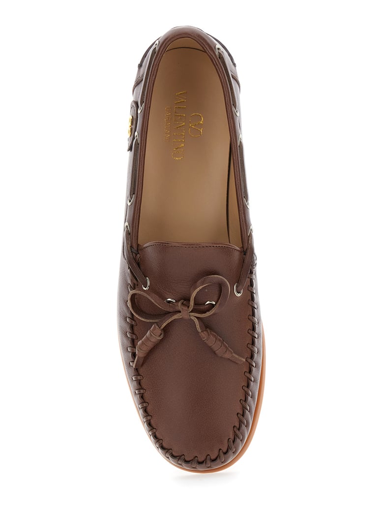 brown leather loafers with vlogo patch by Selfnex