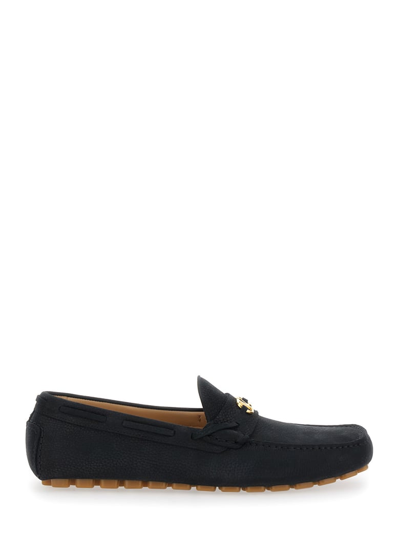 black suede loafers with vlogo plaque by Selfnex