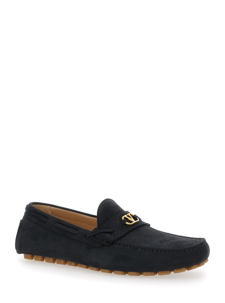black suede loafers with vlogo plaque by Selfnex