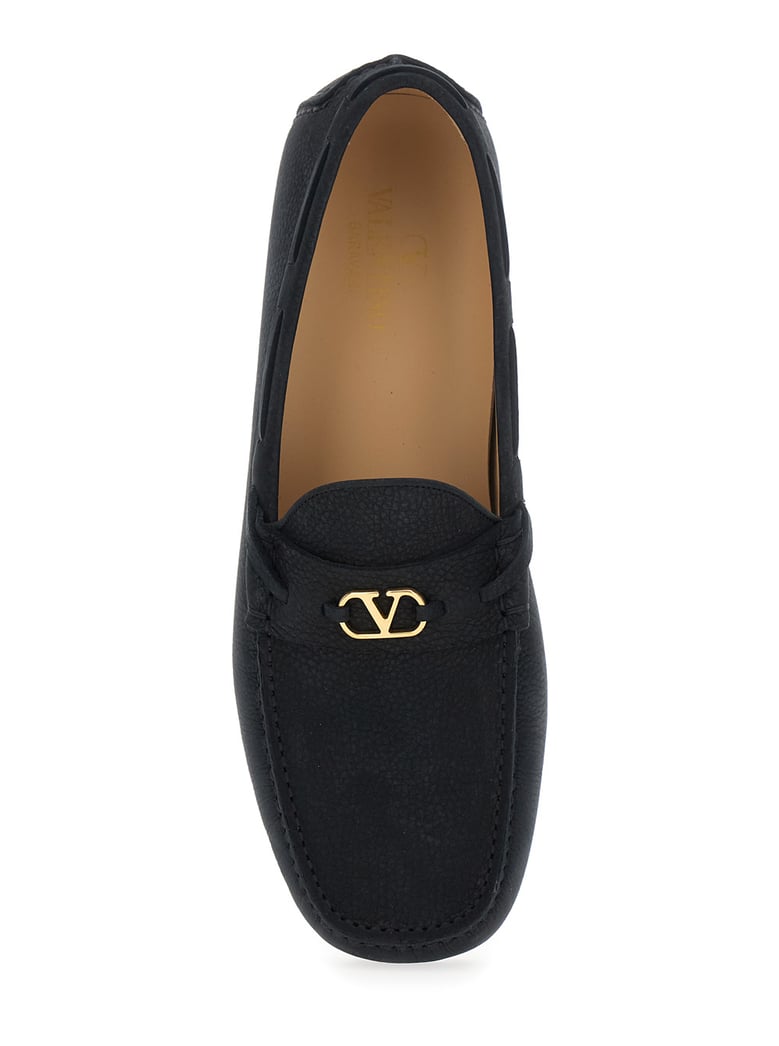 black suede loafers with vlogo plaque by Selfnex