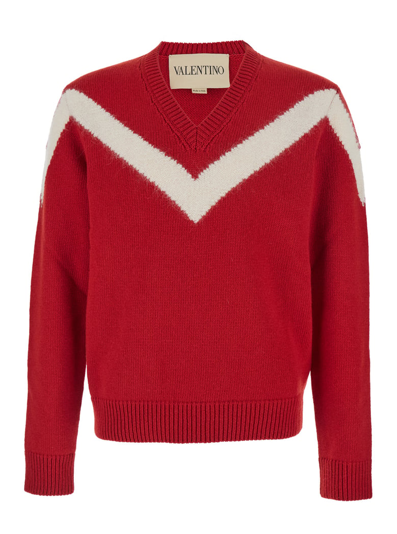 red v neck sweater with rear bow by Selfnex