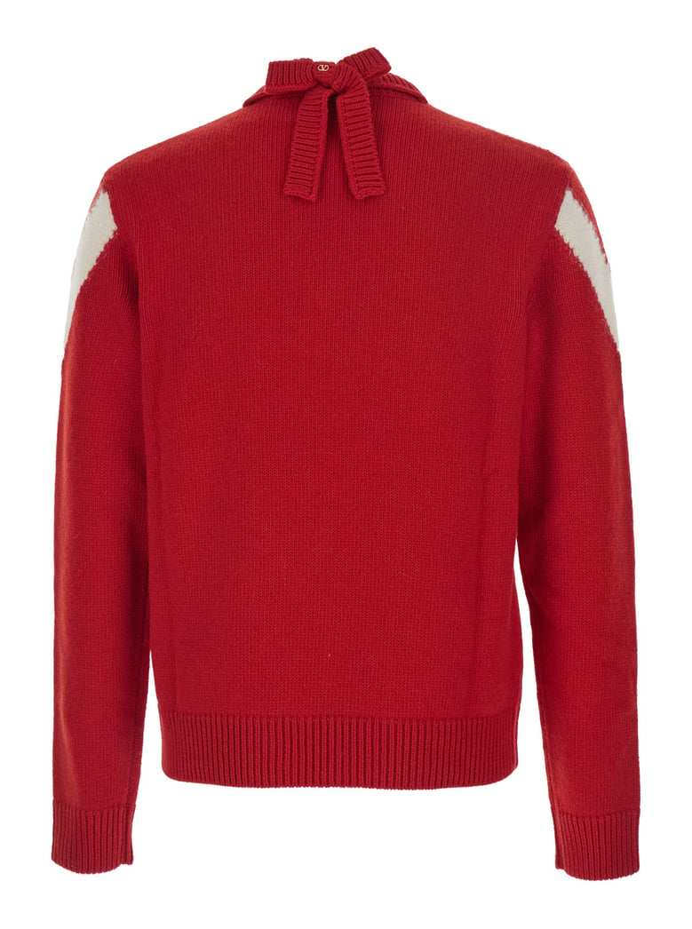 red v neck sweater with rear bow by Selfnex