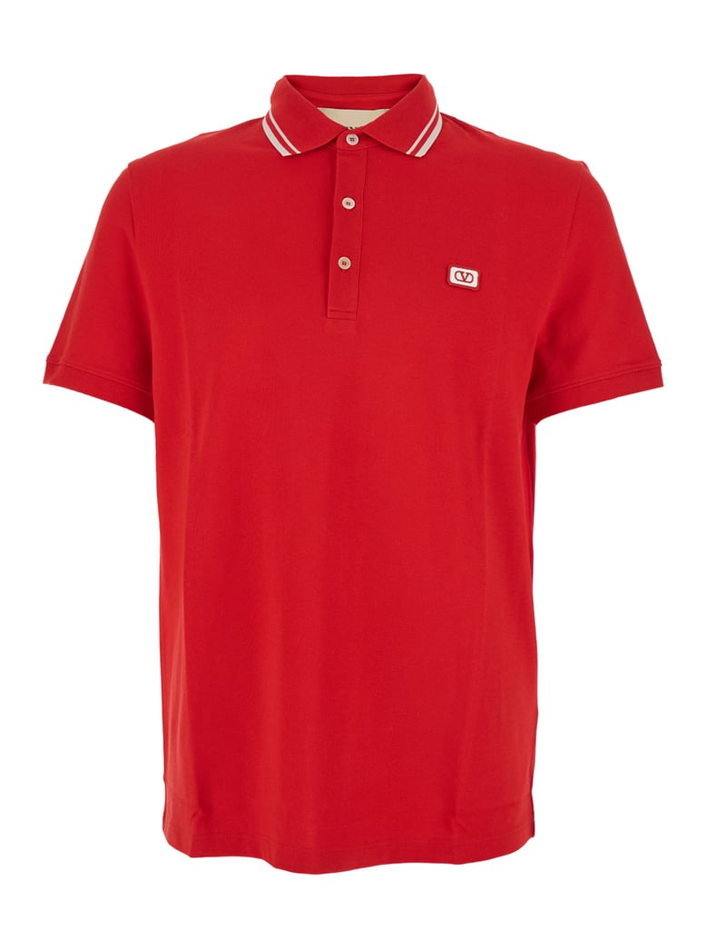 red cotton polo shirt with logo patch by Selfnex