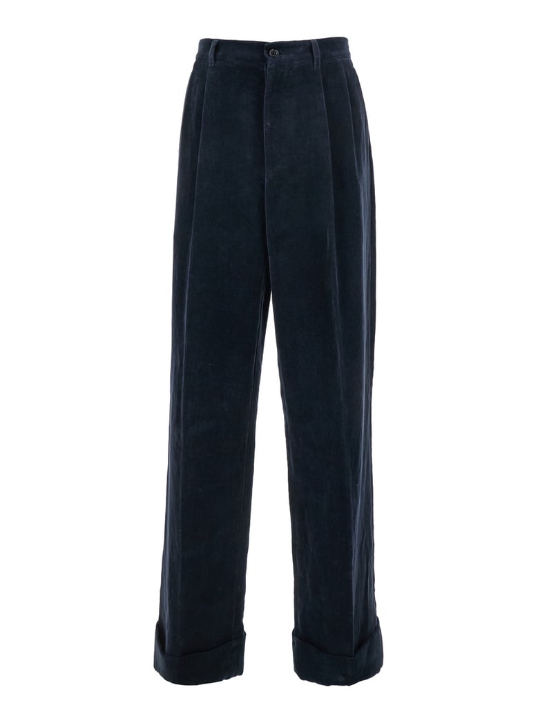 blue linen and cotton blend pants by Selfnex