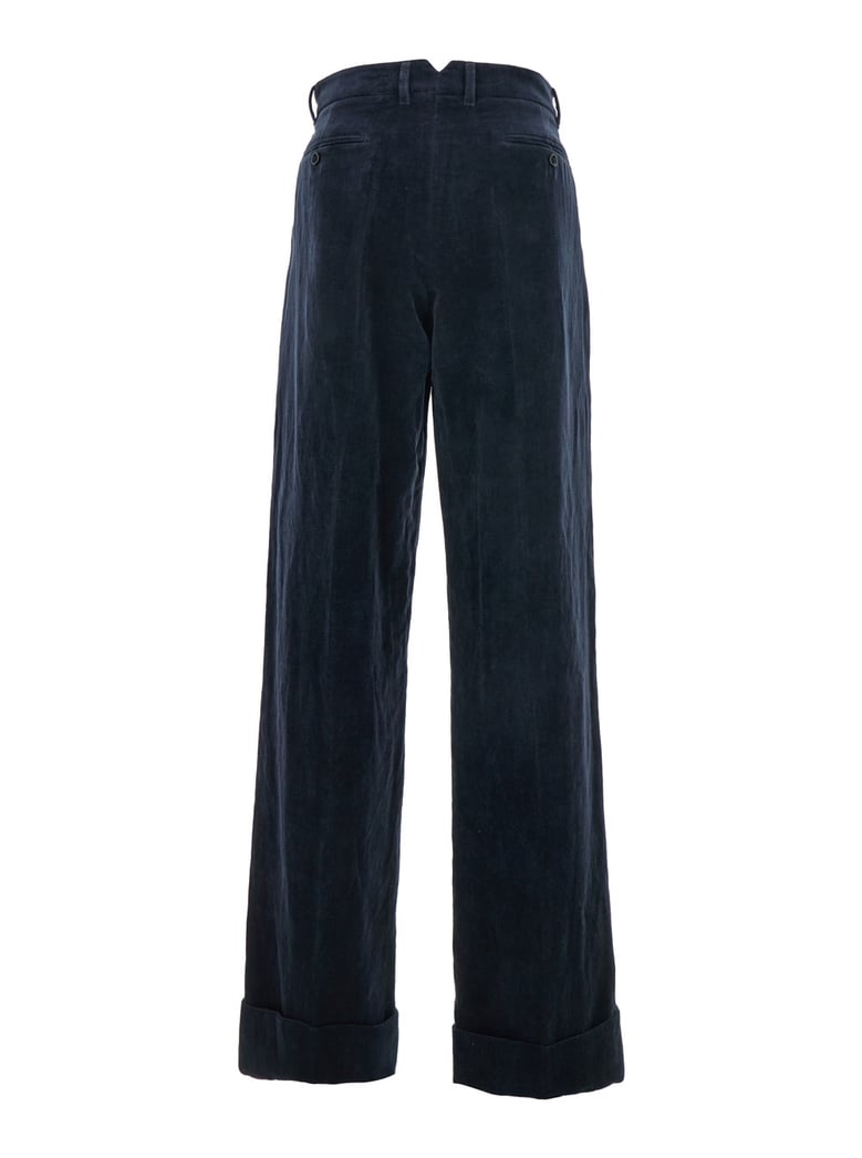 blue linen and cotton blend pants by Selfnex