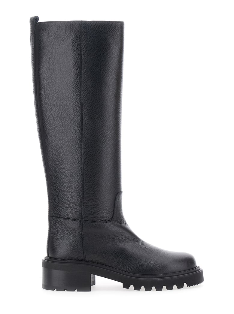 black knee-high slip-on boots in grained leather by Selfnex