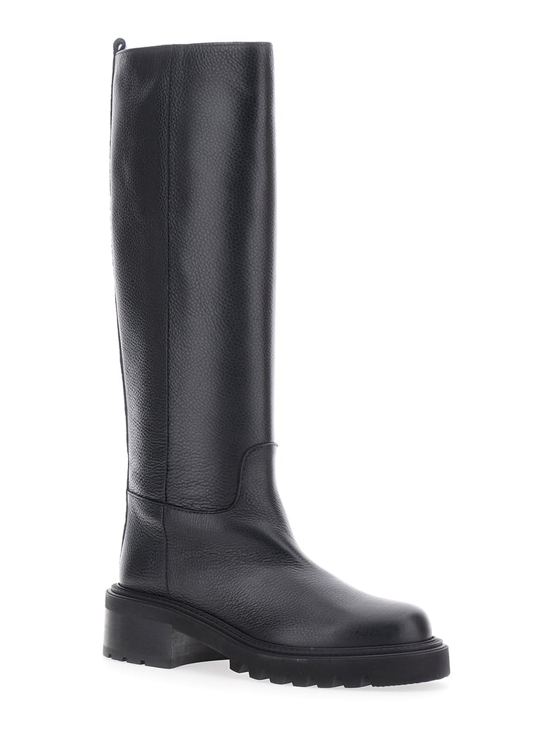 black knee-high slip-on boots in grained leather by Selfnex