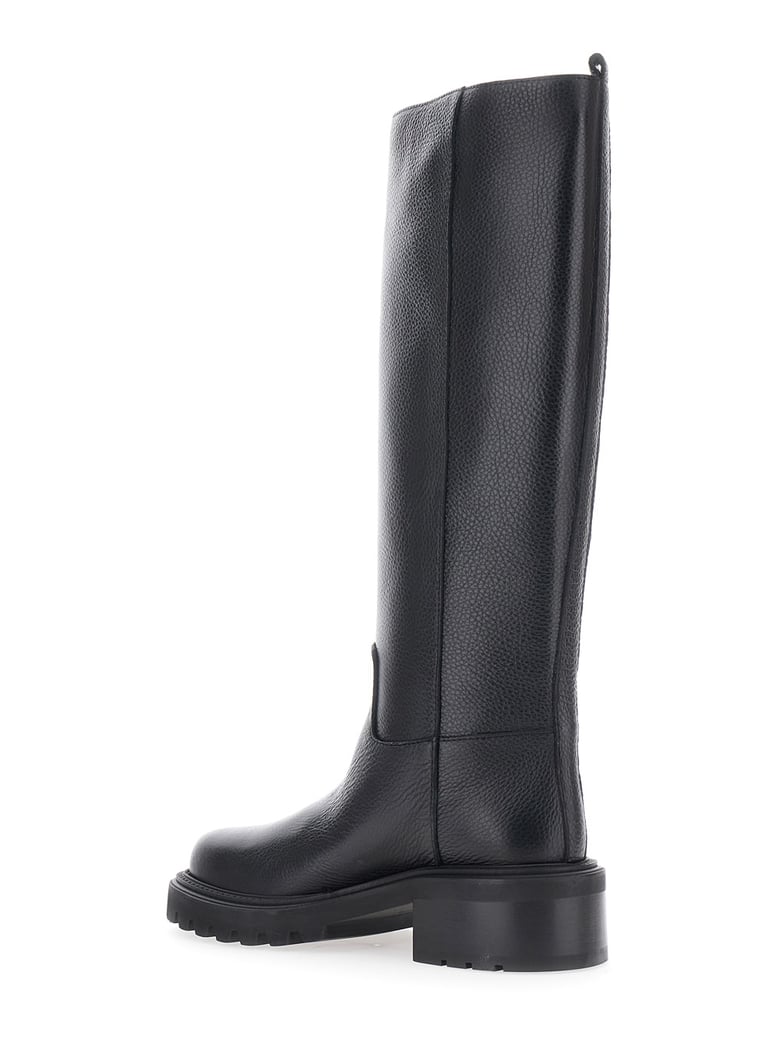 black knee-high slip-on boots in grained leather by Selfnex