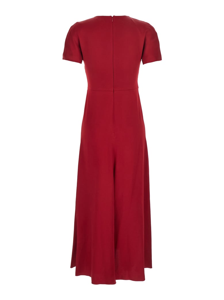 red midi dress with gathered waist by Selfnex