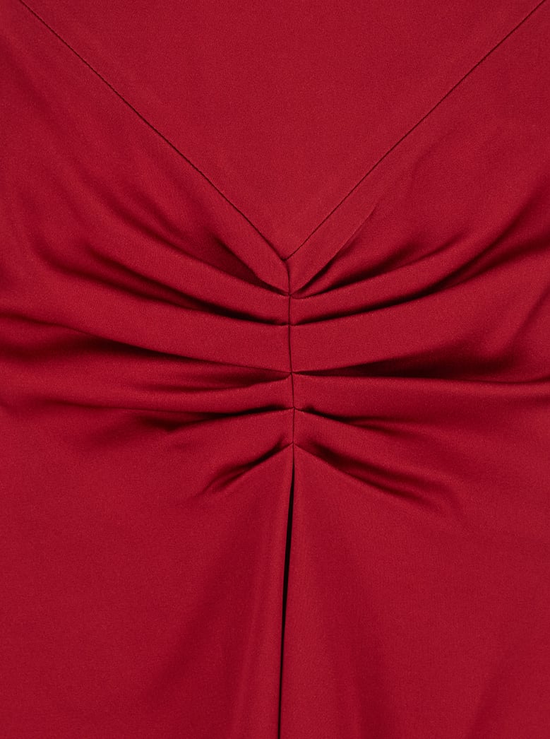 red midi dress with gathered waist by Selfnex