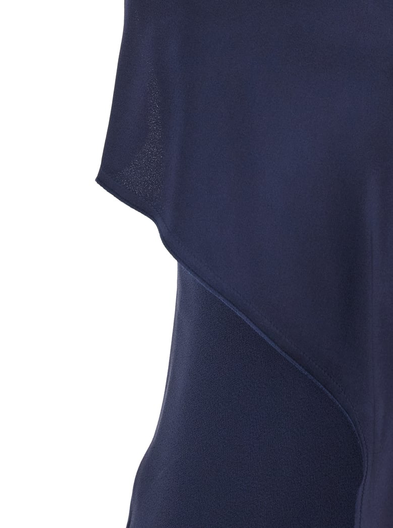 blue sleeveless long dress with v neck by Selfnex