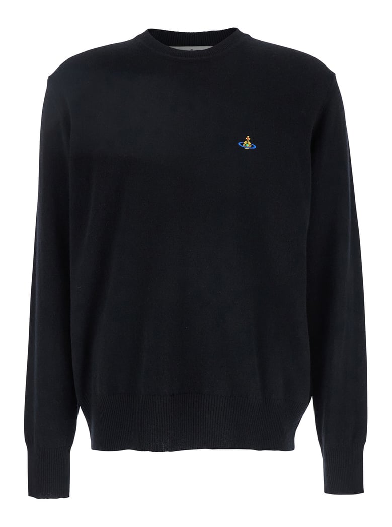 black crewneck sweater with orb logo detail by Selfnex