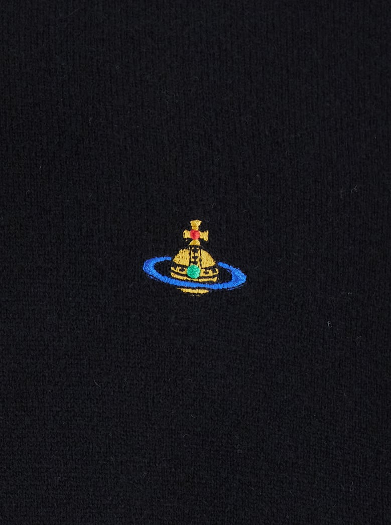 black crewneck sweater with orb logo detail by Selfnex