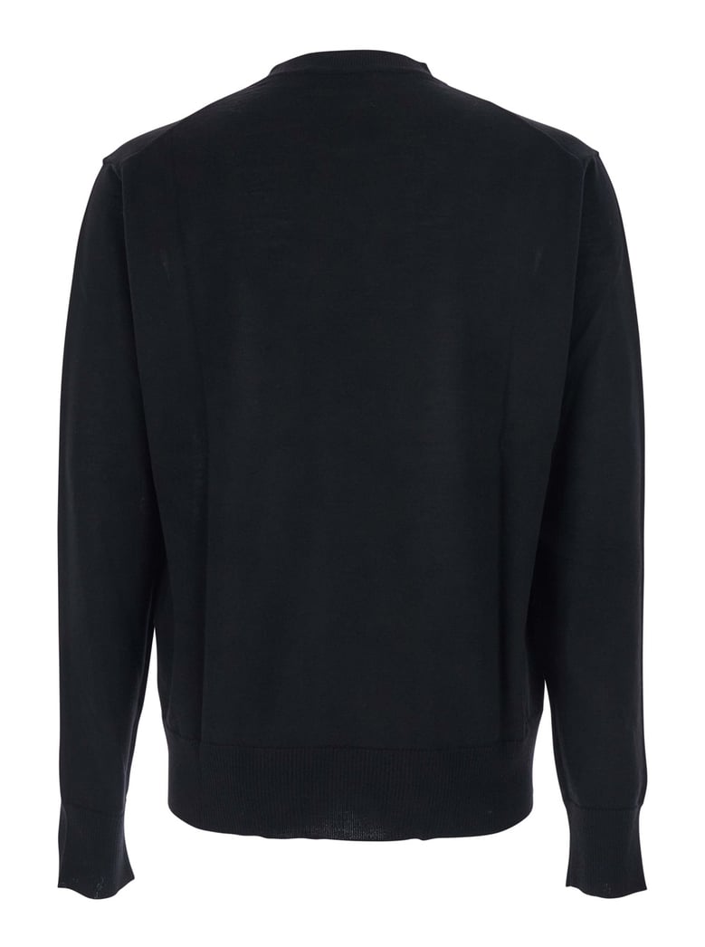 black crew neck sweater with embroidered logo by Selfnex