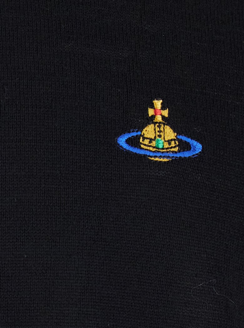 black crew neck sweater with embroidered logo by Selfnex