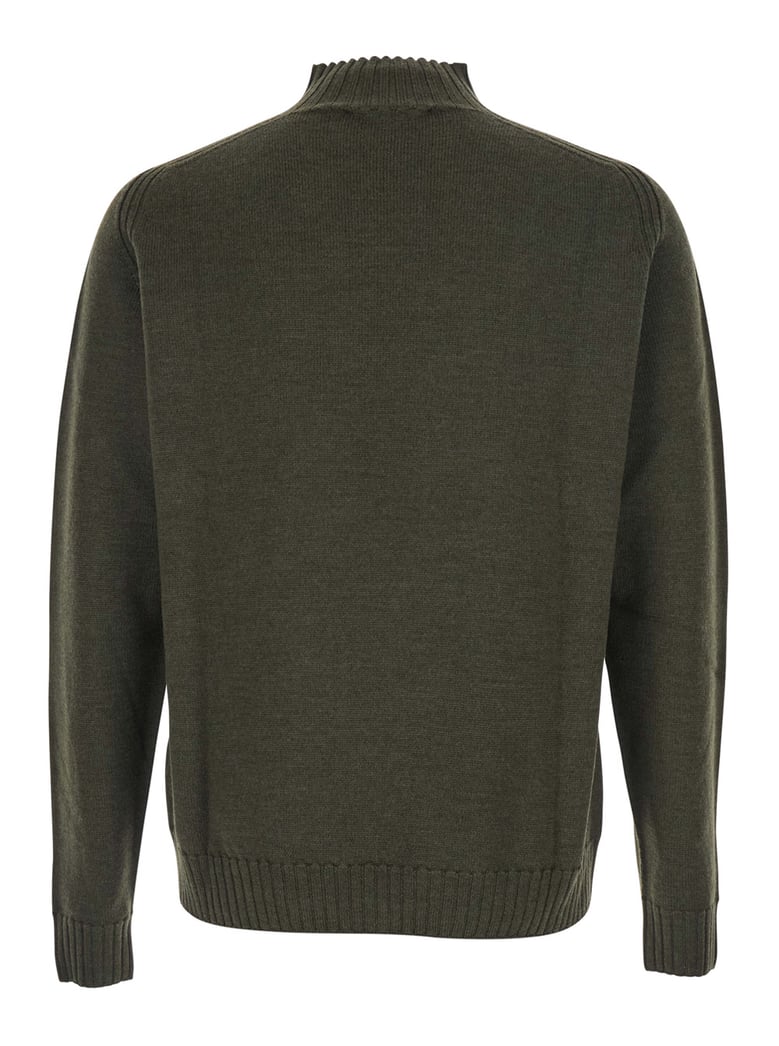 green crew neck sweater with embroidered logo by Selfnex