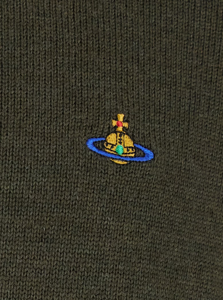 green crew neck sweater with embroidered logo by Selfnex