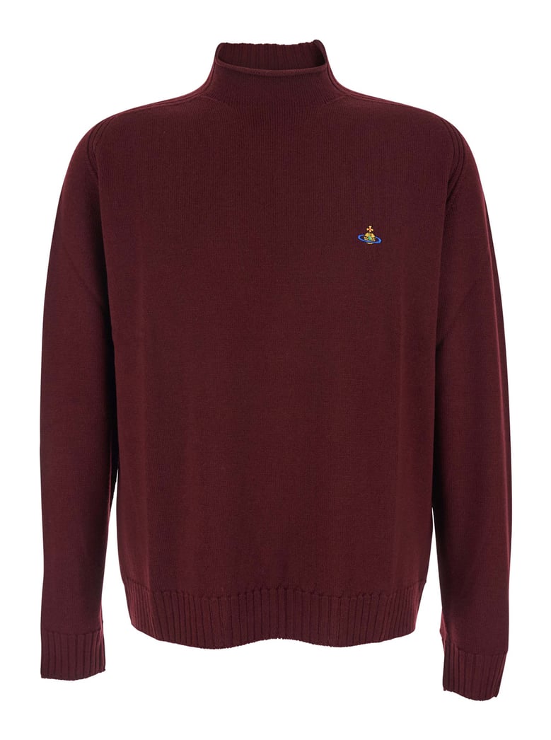 bordeaux turtleneck sweater with logo embroidery by Selfnex