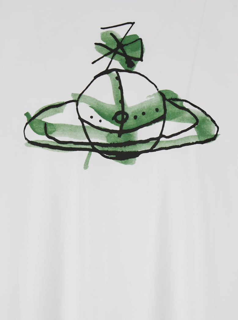 white crew neck t-shirt with orb print by Selfnex