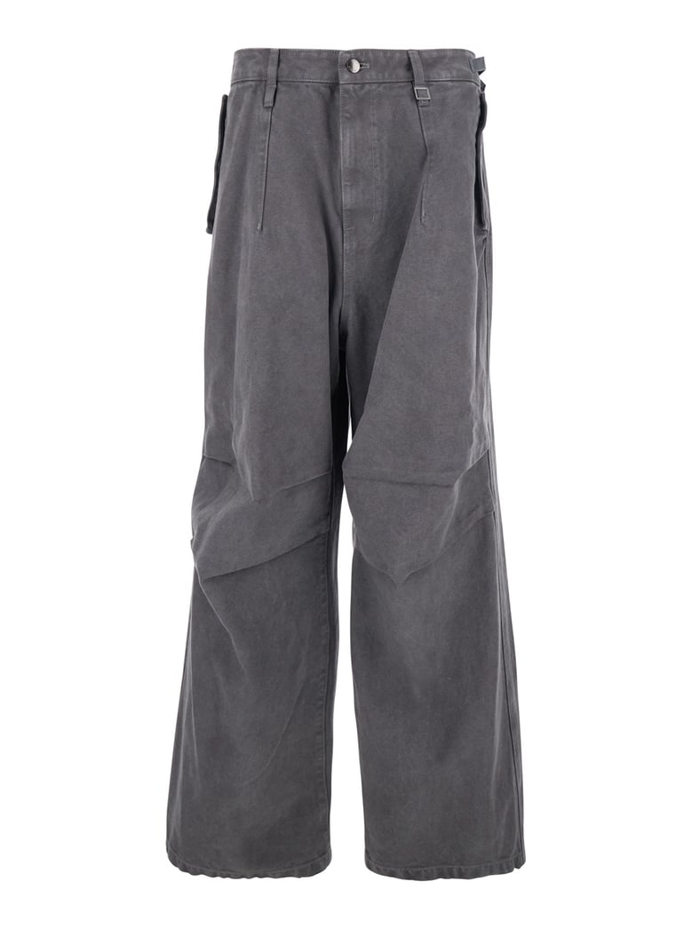 grey cotton pants with belt loops by Selfnex