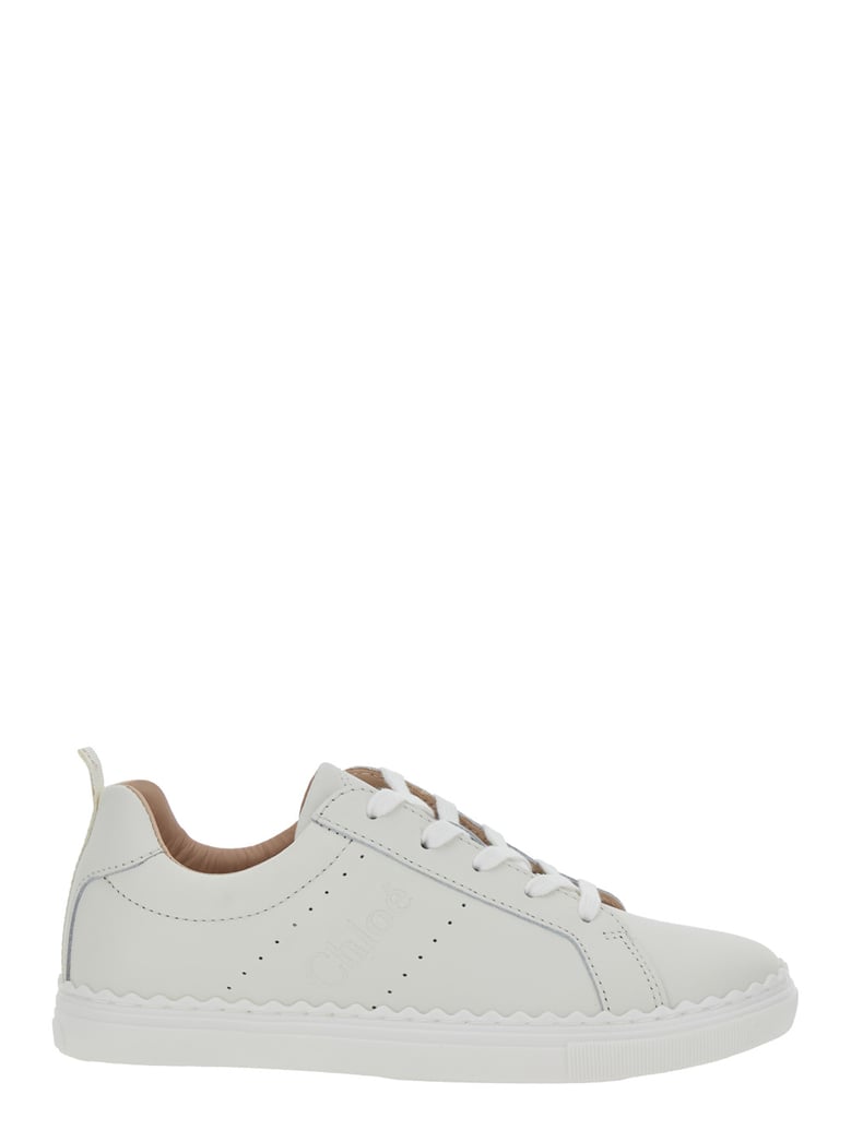 white low top sneakers with embossed logo by Selfnex