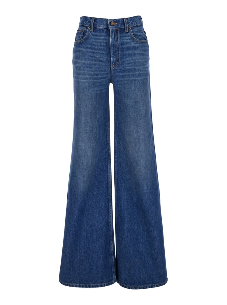 blue high waisted wide leg jeans by Selfnex