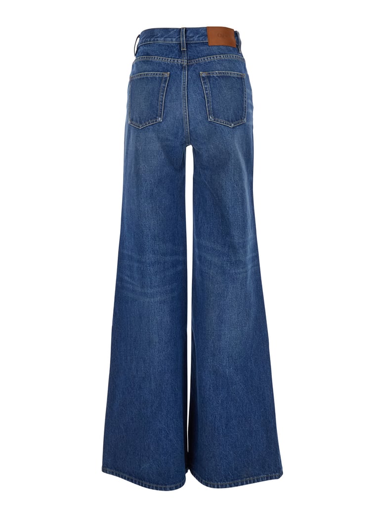 blue high waisted wide leg jeans by Selfnex