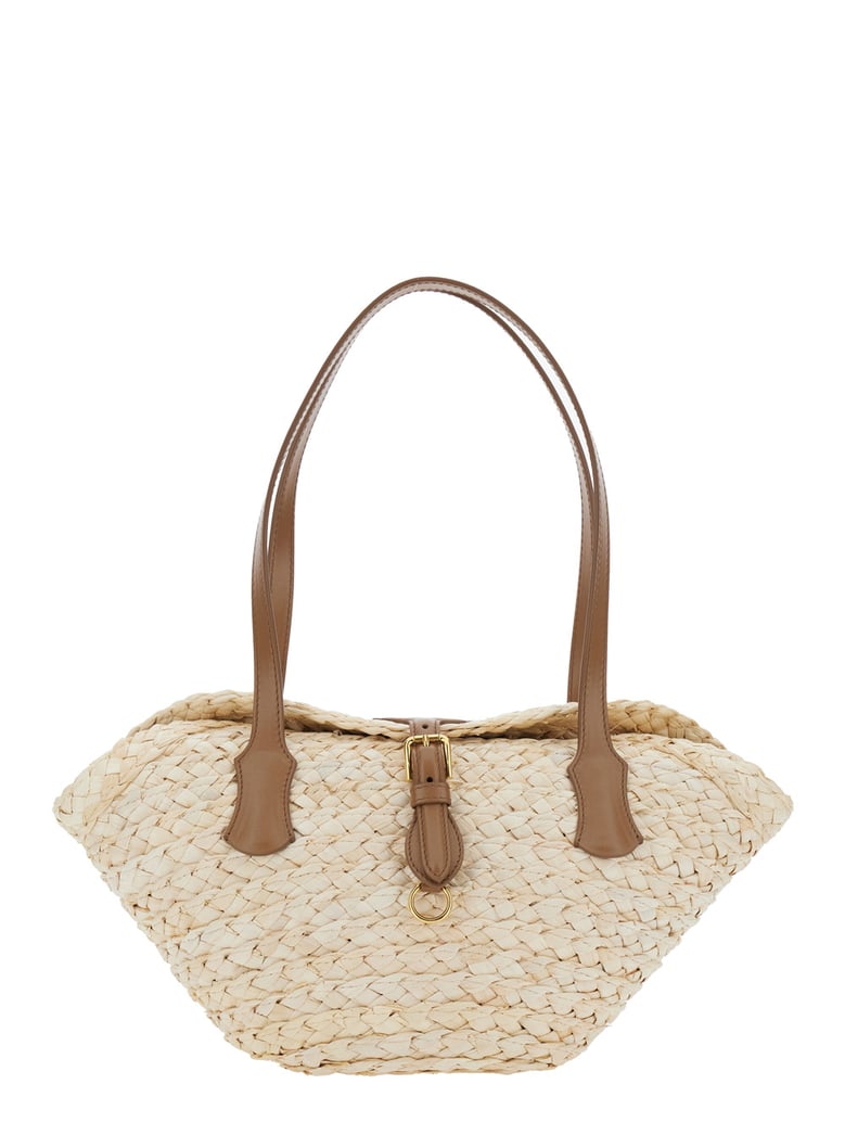 beige shoulder bag with interwoven design by Selfnex