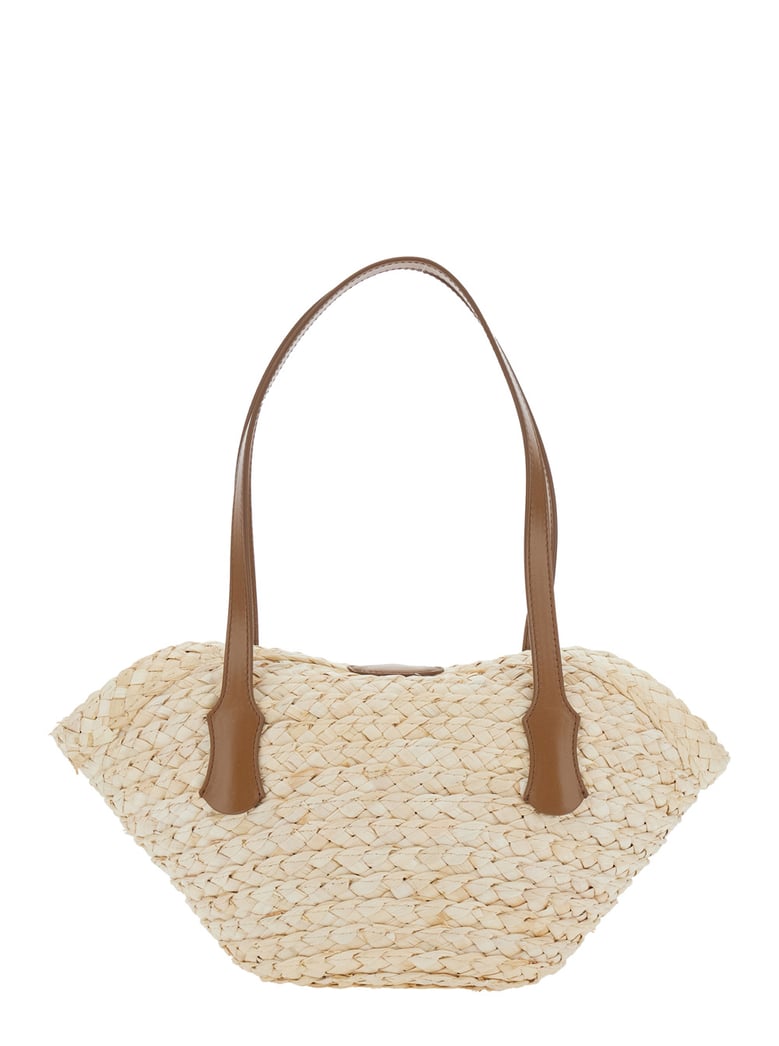 beige shoulder bag with interwoven design by Selfnex