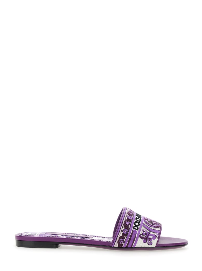 violet sandals with logo embroidery by Selfnex