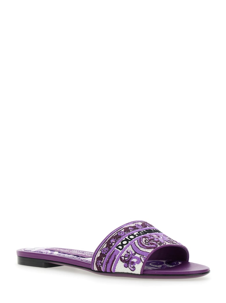 violet sandals with logo embroidery by Selfnex