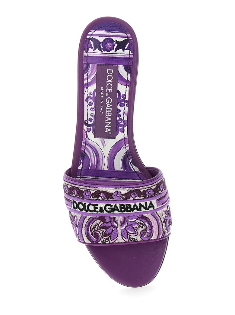 violet sandals with logo embroidery by Selfnex